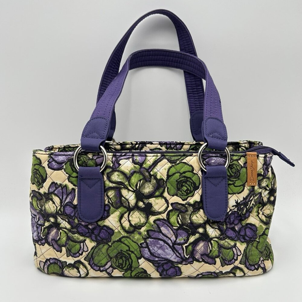 VINTAGE DONNA SHARP Floral Quilted Satchel Purse Bag Purple Green Black